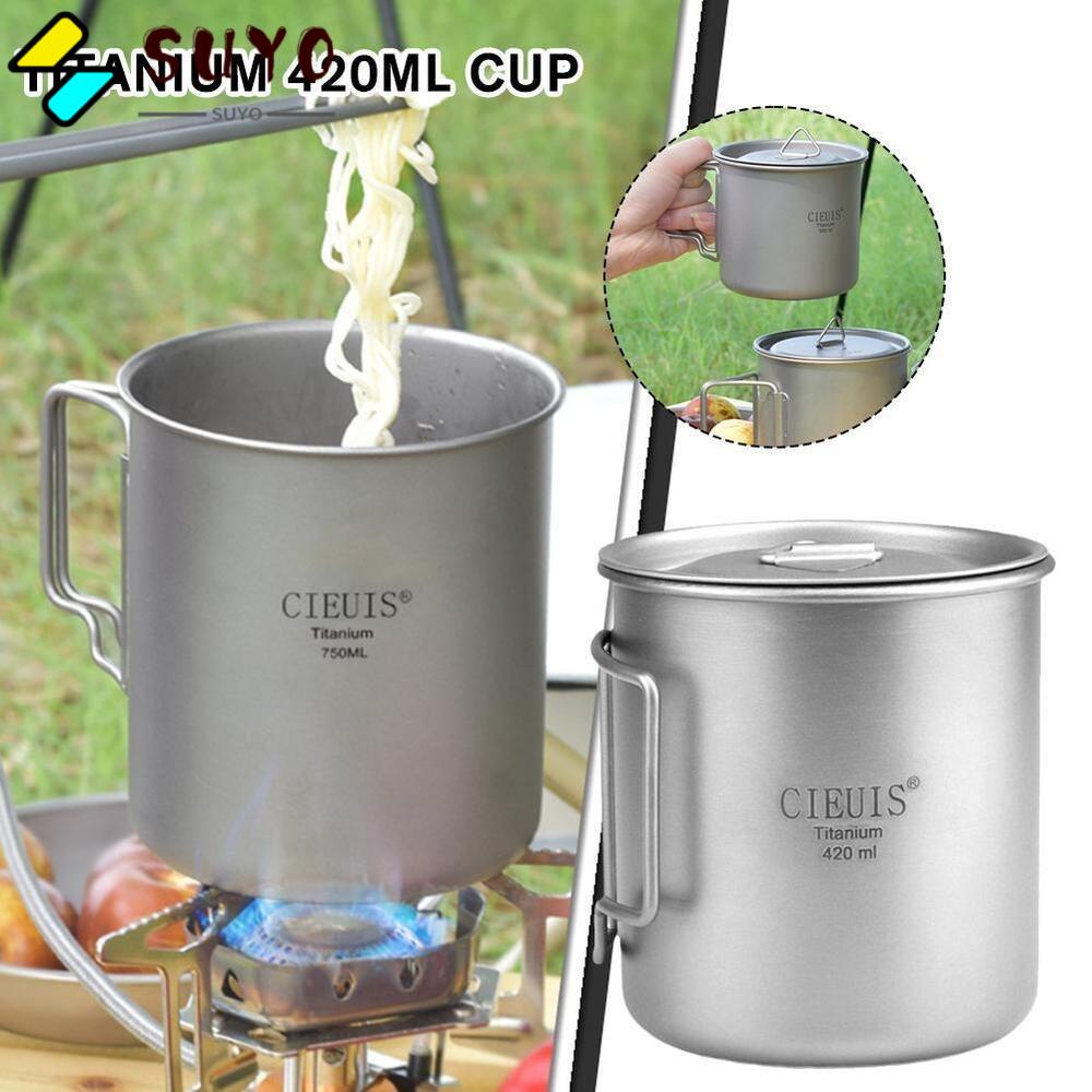 SUYO Cốc Uống Nước Bằng Titan Nguyên Chất Siêu Nhẹ 420ML Có Tay Cầm Có Thể Gập Lại Tiện Dụng Mang Theo Du Lịch Cắm Trại