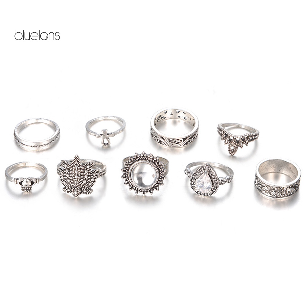 Set 9 Nhẫn Đốt Ngón Tay Đính Đá Phong Cách Retro