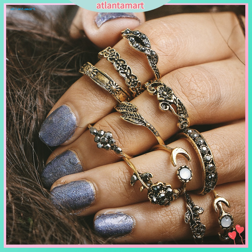 Túi Đựng Đồ Dùng Đa Năng Tiện Dụng| Bộ 11 Nhẫn Đeo Đốt Ngón Tay Khắc Hình Hoa Hồng Phong Cách Retro