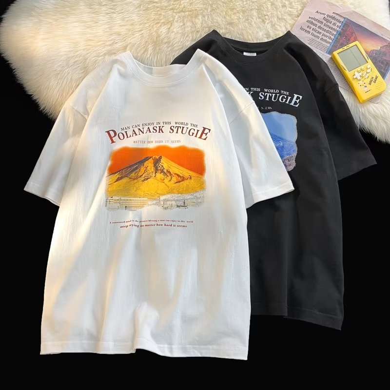 Áo Thun Tay Ngắn Dáng Rộng In Hình Tranh Sơn Dầu Phong Cách Đường Phố Mỹ Thời Trang Mùa Hè Cho Nam