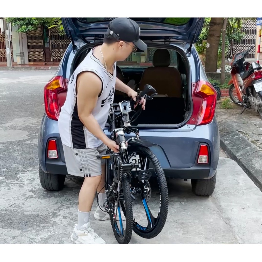 Xe đạp thể thao địa hình gấp gọn Land Rover bánh 24inch khung thép phanh đĩa cơ học 7 cấp độ kết hợp giảm sóc