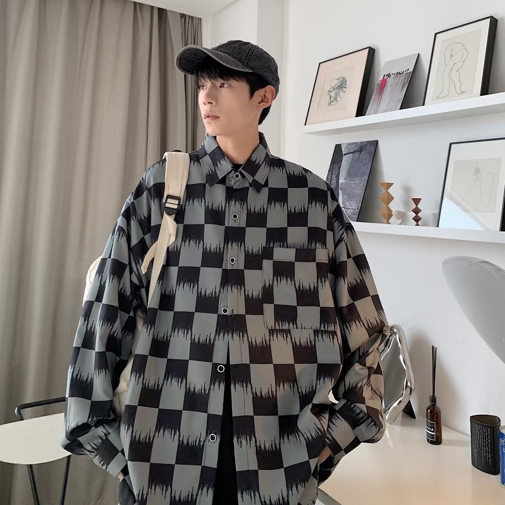 Áo Sơ Mi Tay Dài Sọc Ca Rô Thời Trang Cá Tính Kiểu Nhật Bản