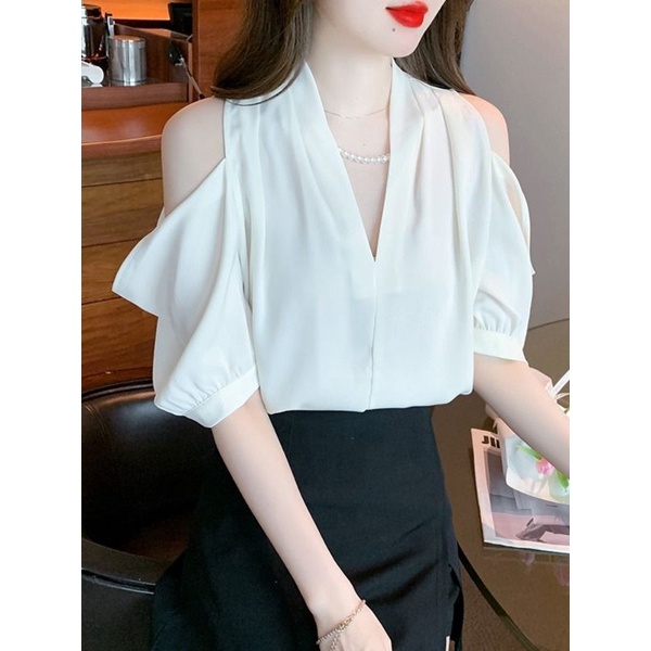 Áo Sơ Mi Chiffon Satin Cao Cấp Trễ Vai Cho Nữ