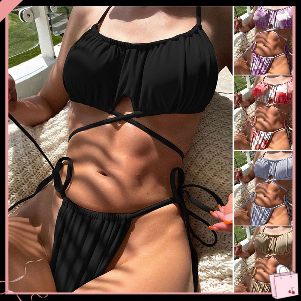 Bộ Bikini Hai Mảnh Có Dây Điều Chỉnh Nâng Ngực + Quần Lưng Cao Thời Trang Đi Bơi / Hoạt Động Nước