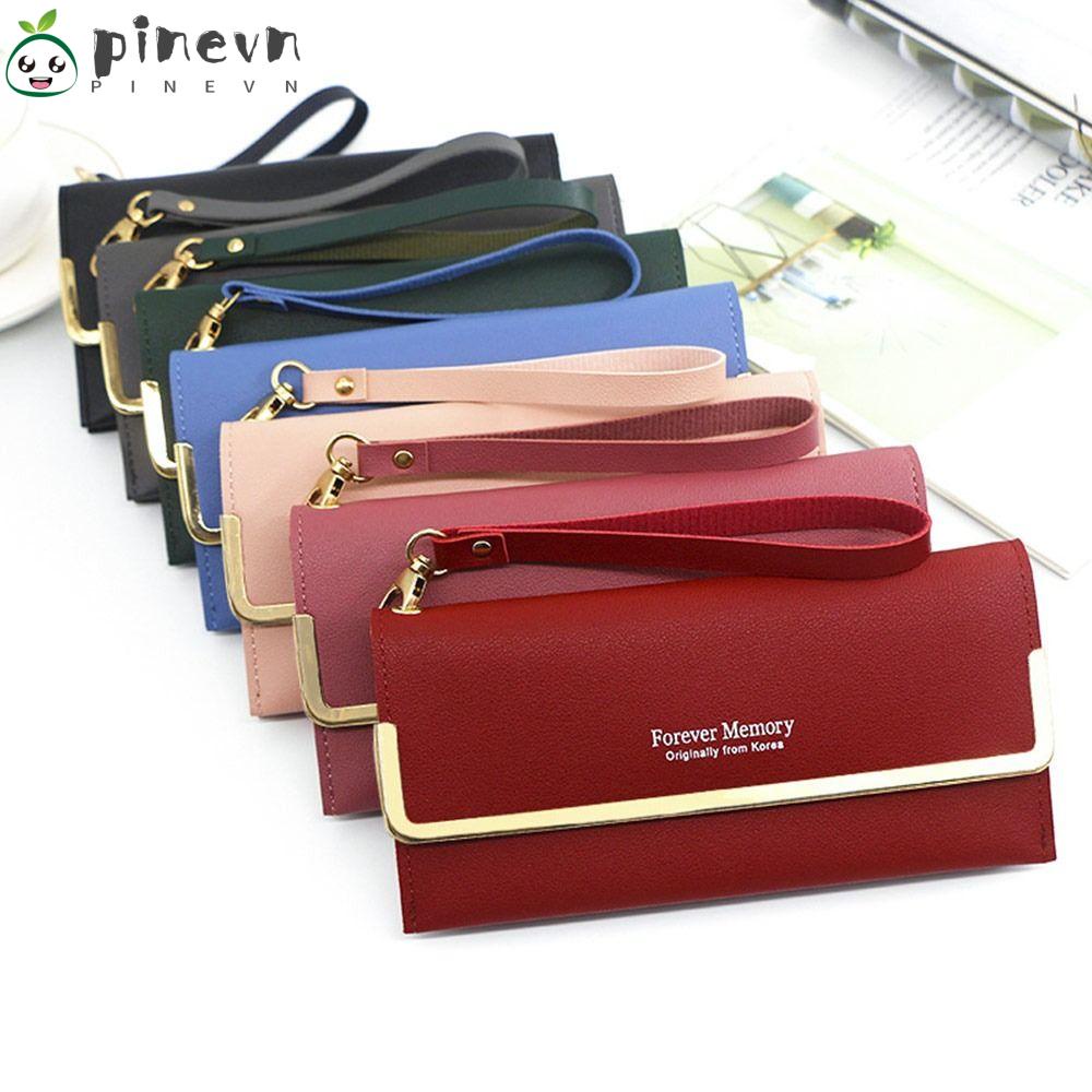 PINEVN Ví Da Dài Đựng Thẻ Phối Khóa Kéo Thời Trang Cho Nữ Giá Đỡ