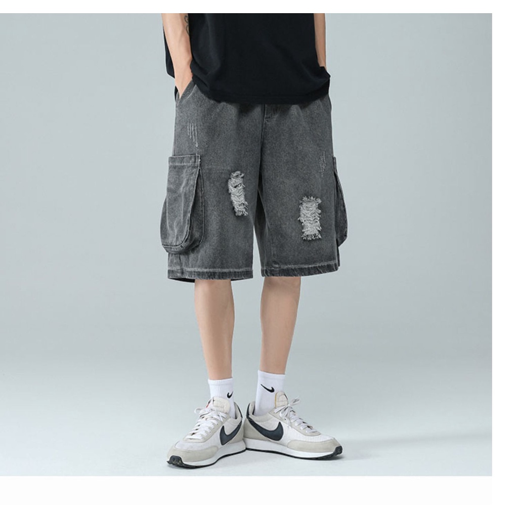 Quần Short Denim Rách Phong Cách Đường Phố Thời Trang Mùa Hè Cho Nam