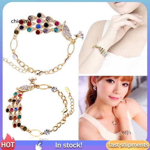 Vòng Tay Hình Chim Công Đính Đá Nhiều Màu Sắc Phong Cách Vintage