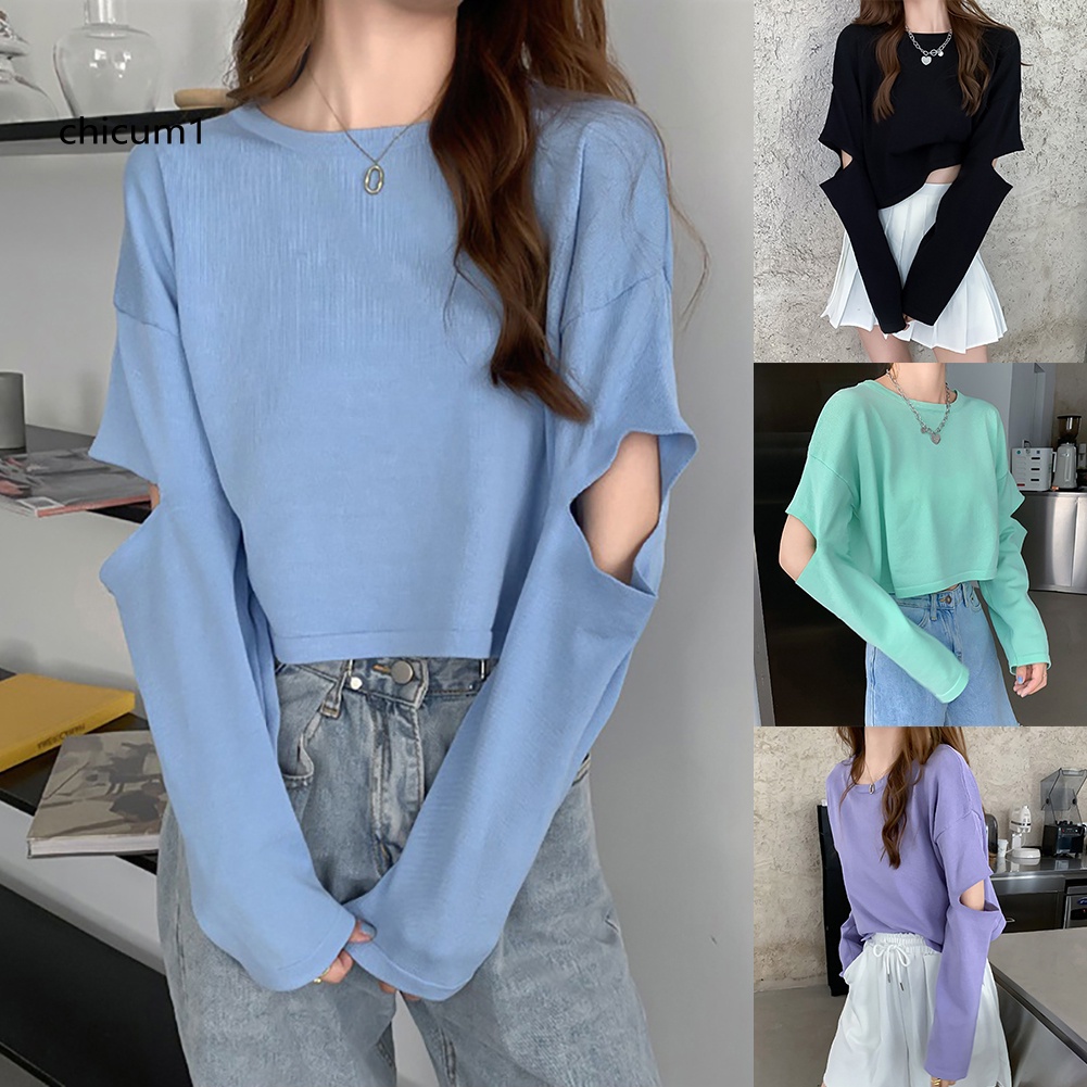 Áo Kiểu Tay Dài Dáng Rộng Màu Trơn Thời Trang Dành Cho Nữ