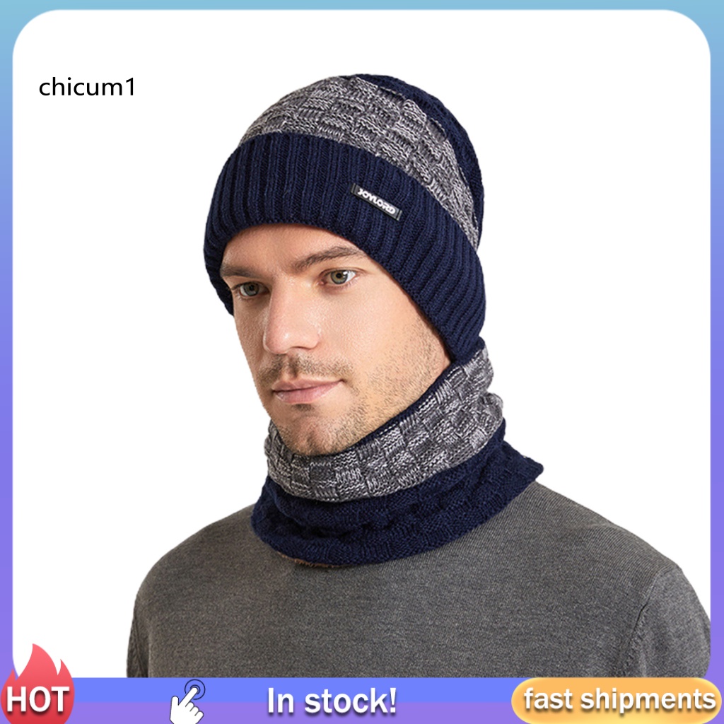 Set 2 Mũ Dệt Kim Kèm Khăn Choàng Dày Dặn Mềm Mại Co Giãn Chống Lạnh Chống Gió Thời Trang Thu Đông Cho Nam Và Nữ