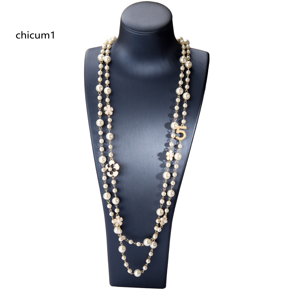 Vòng cổ Hai Lớp Mặt Số 5 Đính Ngọc Trai Nhân Tạo Thời Trang Dành Cho Nữ