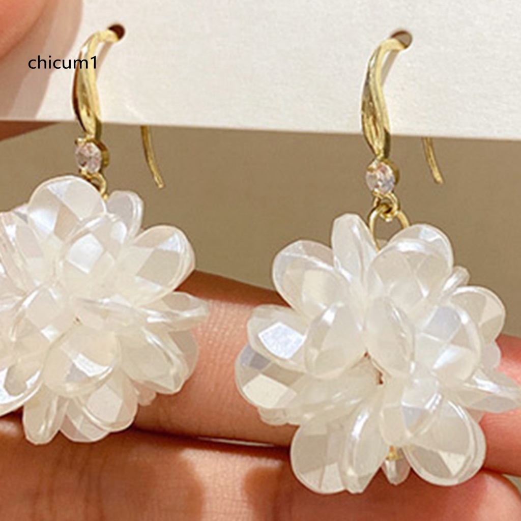 1 Đôi Bông Tai Dạng Móc Hình Bông Hoa Màu Trắng Trơn Phong Cách Pháp Thanh Lịch Thời Trang