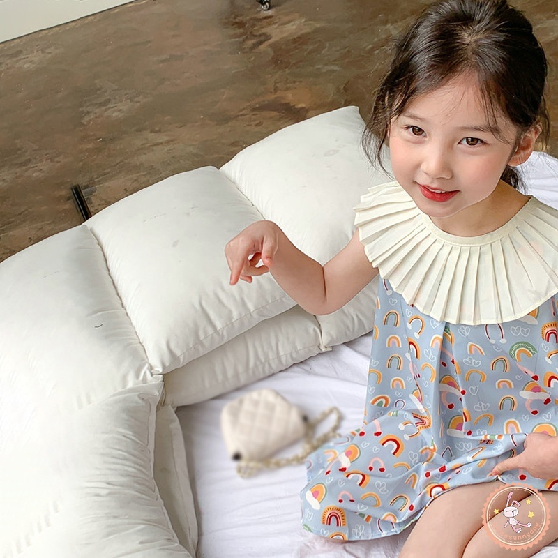 Đầm Cổ Tròn Không Tay In Họa Tiết Cầu Vồng Phong Cách Hàn Quốc Thời Trang Mùa Hè Xinh Xắn Cho Bé Gái
