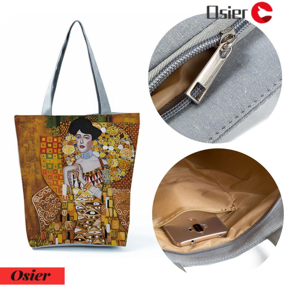 OSIER1 Túi Xách Vải Lanh Họa Tiết Tranh Sơn Dầu Thời Trang Cho Nữ