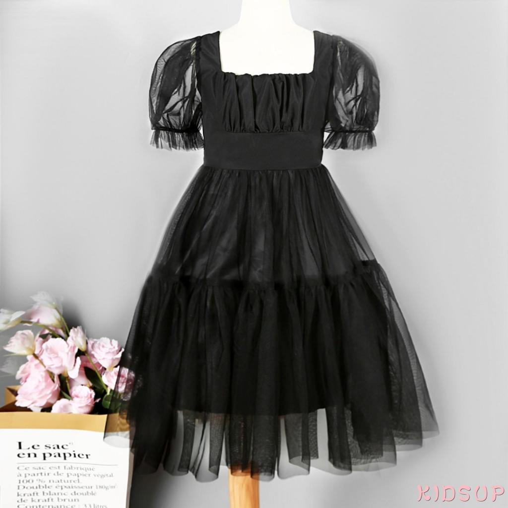 Đầm Công Chúa Dáng Chữ A Phối Lưới Tay Phồng Thời Trang Mùa Hè Cho Bé Gái 1 Tuổi