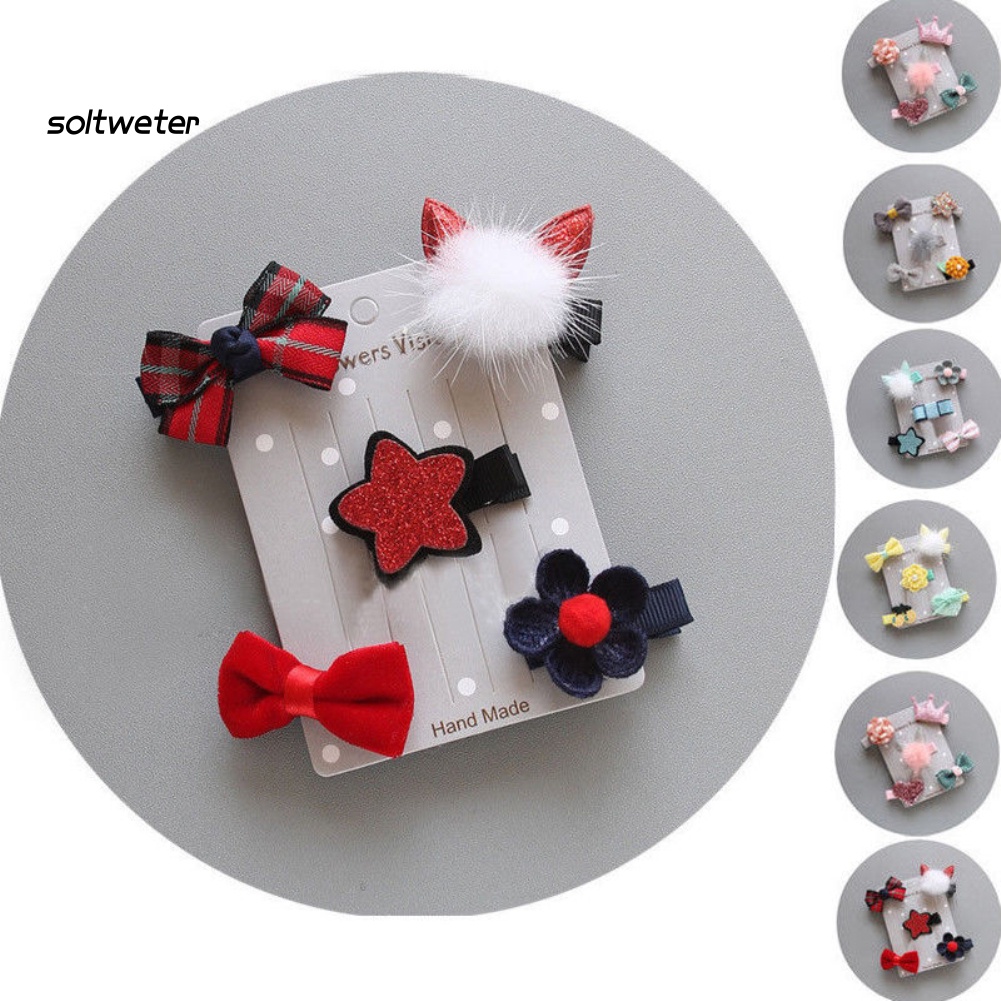 Bộ 5 Kẹp Tóc Nơ / Ngôi Sao / Hoa Đáng Yêu Cho Bé Gái