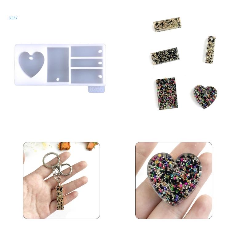 Khuôn Silicone Làm Mặt Dây Chuyền / Móc Khóa Hình Chữ Nhật / Trái Tim