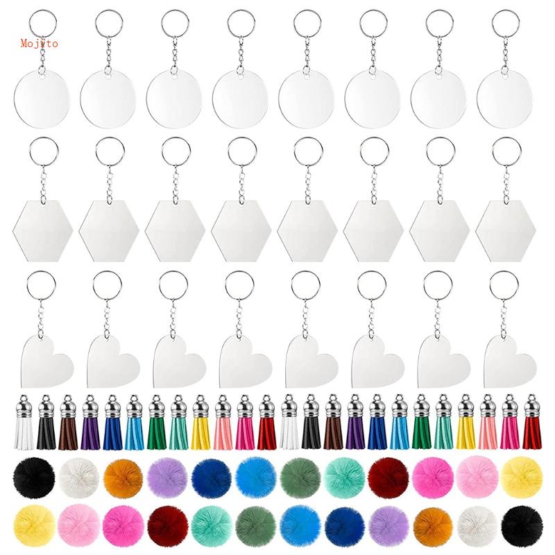 Móc Khóa Pompoms Hình Tròn Phối Tua Rua Hình Lục Giác Bằng Acrylic Độc Đáo Diy