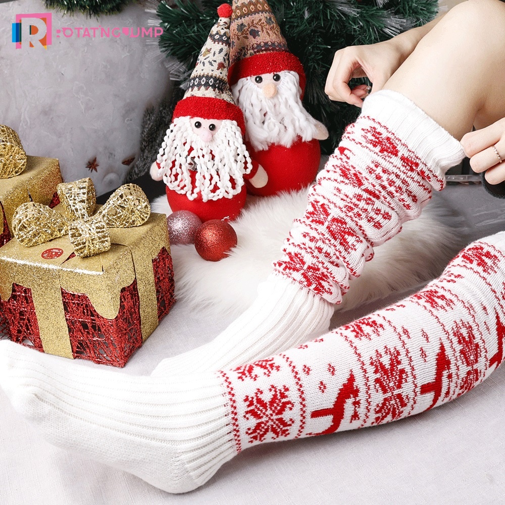 Đôi Tất Chân Len Dài Qua Gối Họa Tiết Giáng Sinh Thời Trang Cho Nữ