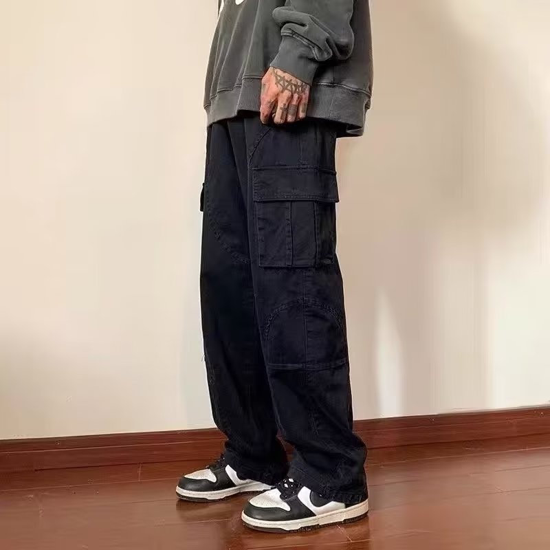 Quần Dài Ống Rộng Phối Nhiều Túi Phong Cách Đường Phố Mỹ Cá Tính Cho Nam