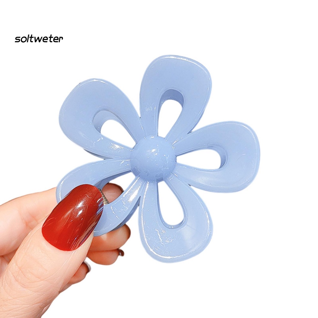 Kẹp Tóc Càng Cua Màu Trơn Họa Tiết Hoa Xinh Xắn Chống Trượt Co Giãn