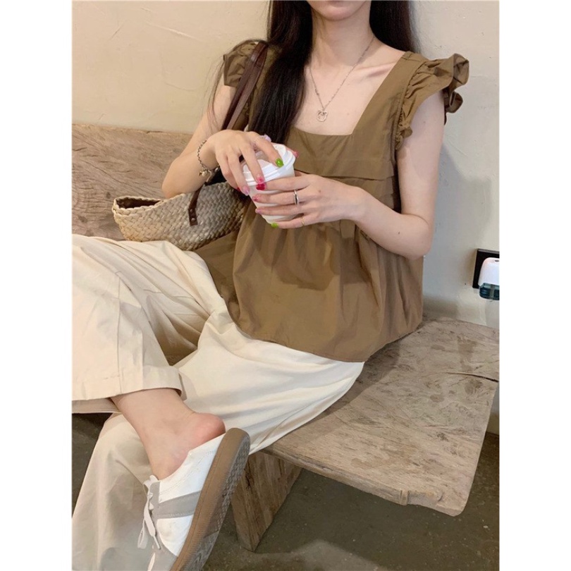 Áo Sơ Mi Tay Ngắn Phối Ren Họa Tiết Kẻ Sọc Phong Cách Hàn Quốc Thời Trang Mùa Hè 2023 Mới Cho Nữ