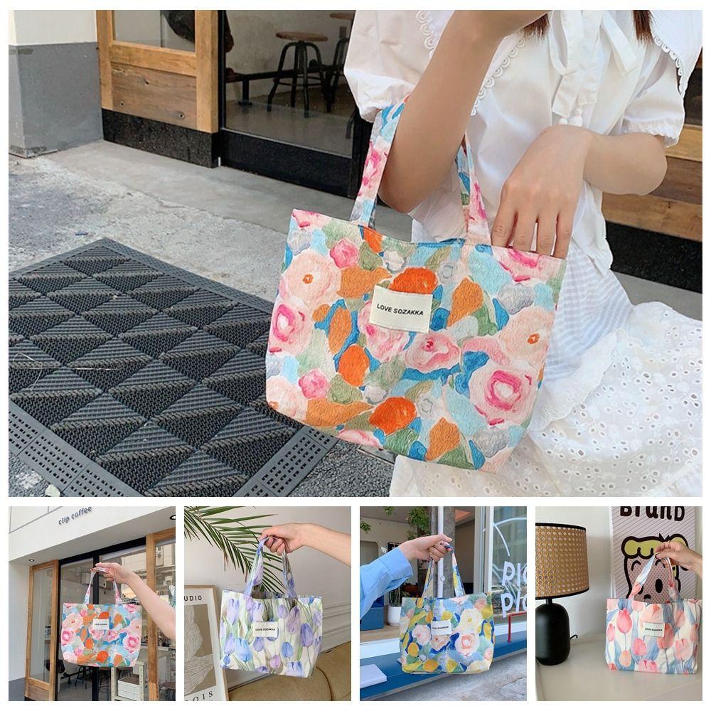 Túi Tote Vải Canvas Họa Tiết Hoa Tulip Phong Cách Nhật Bản Ngọt Ngào