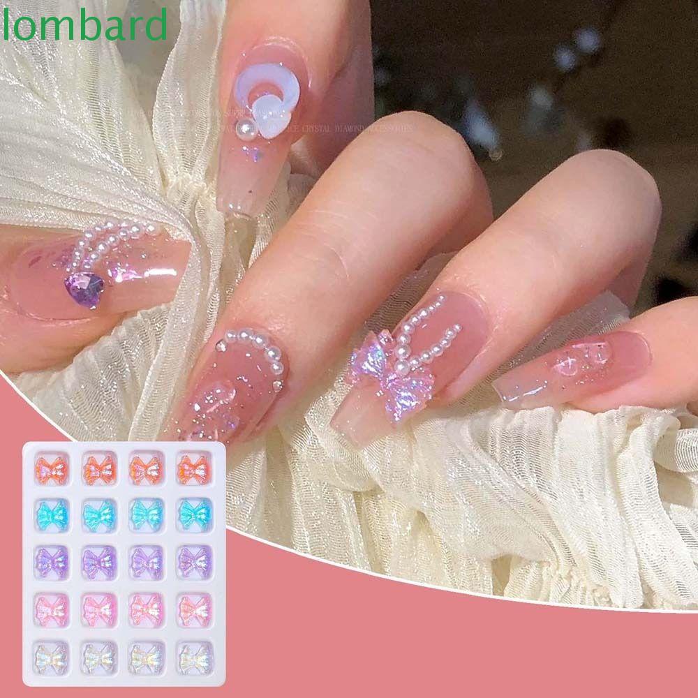 LOMBARD Phụ Kiện Trang Trí Móng Tay Hình Nơ Đính Đá Xinh Xắn