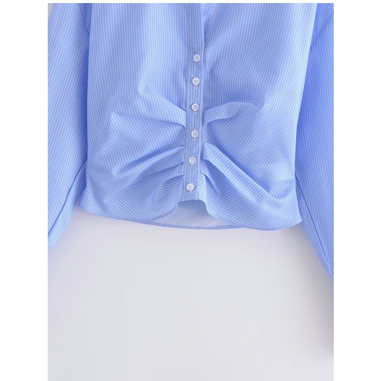 Áo Sơ Mi Zara Tay Dài Xếp Ly Họa Tiết Kẻ Sọc Xanh Dương Phong Cách Pháp Thời Trang Mùa Hè 237563062