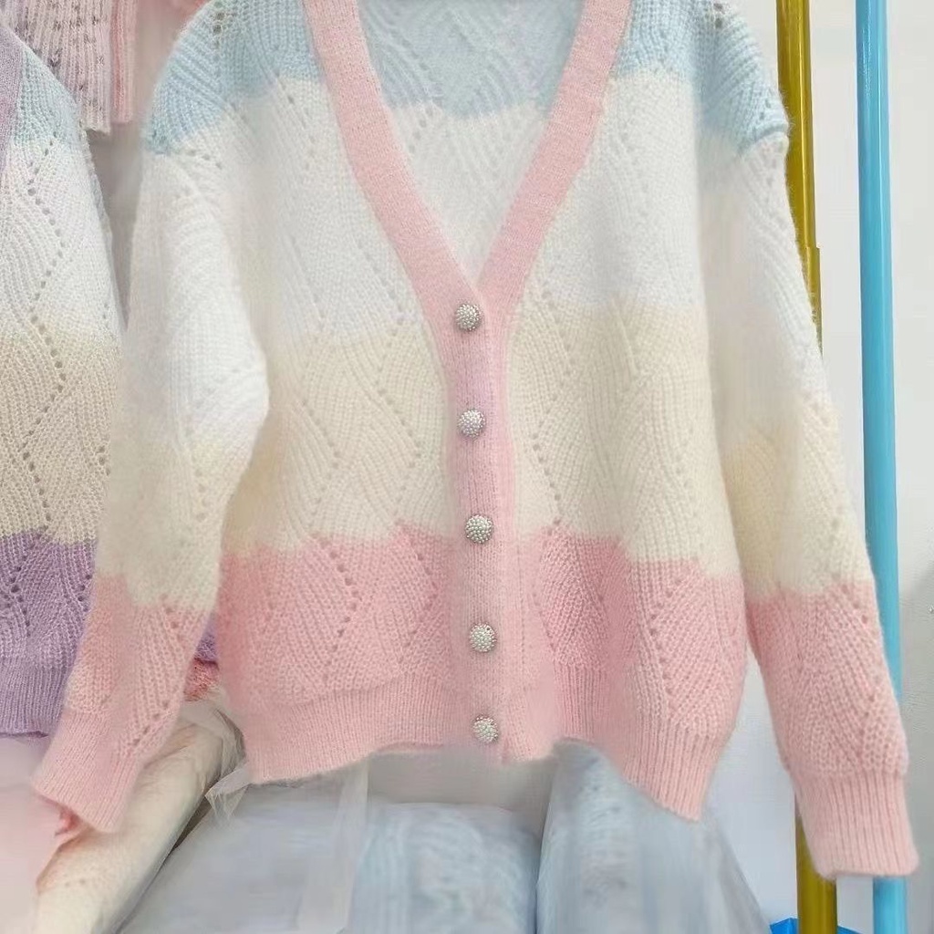 Mới Áo Khoác Cardigan Dệt Kim Tay Dài Dáng Rộng Mềm Mại