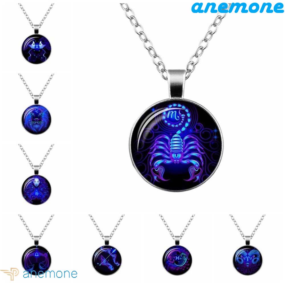 ANEMONE Vòng cổ Mặt Kính Cabochon Galaxy 12 Chòm Sao Cho Nam Nữ