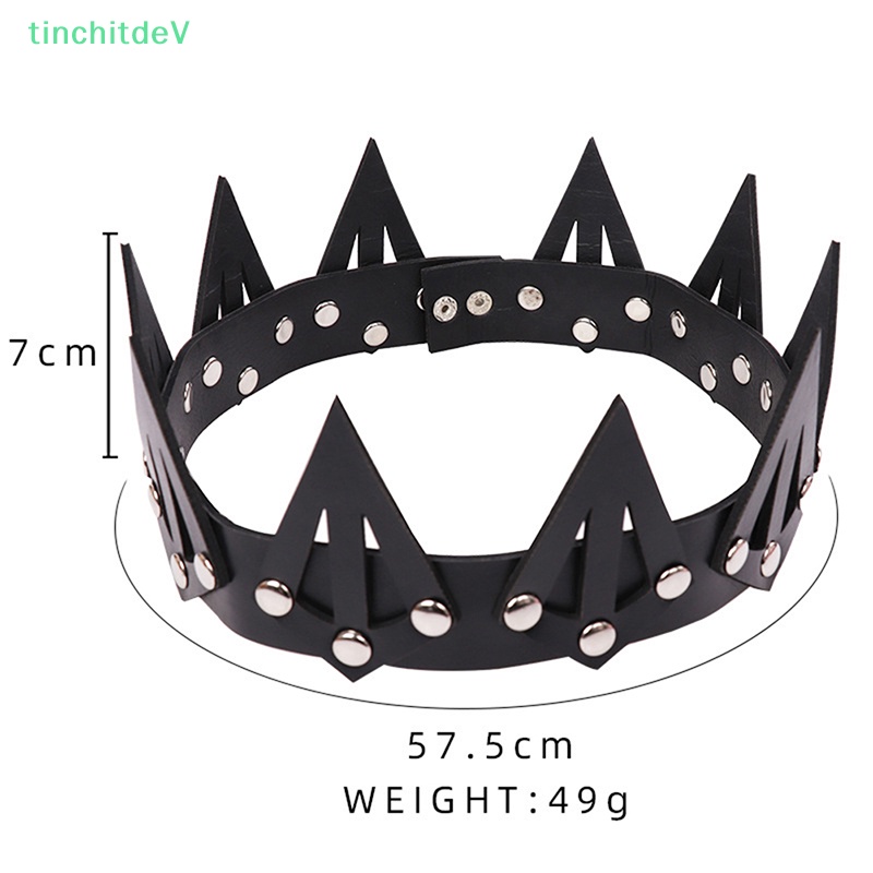 Băng Đô Cài Tóc Hình Vương Miện Bằng Da Màu Đen Phong Cách Gothic Cổ Điển Cho Dịp Halloween