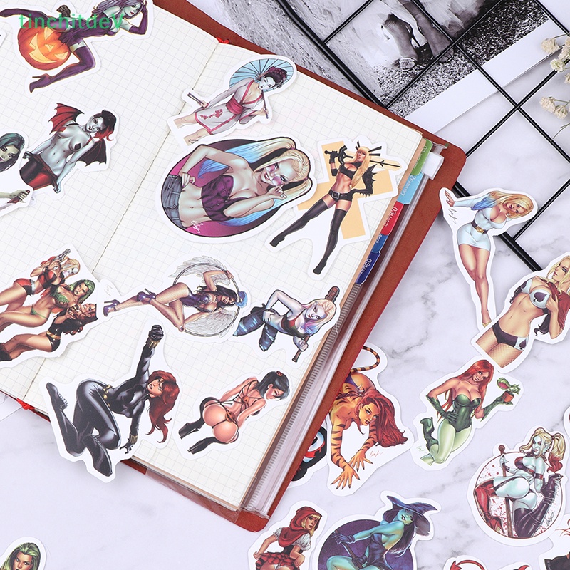 [TinchitdeV] Túi 50 Miếng Dán Pvc Chống Thấm Nước Hình Cô Gái Gợi Cảm Đẹp Mắt Cho Hành Lý Ván Trượt [Mới]