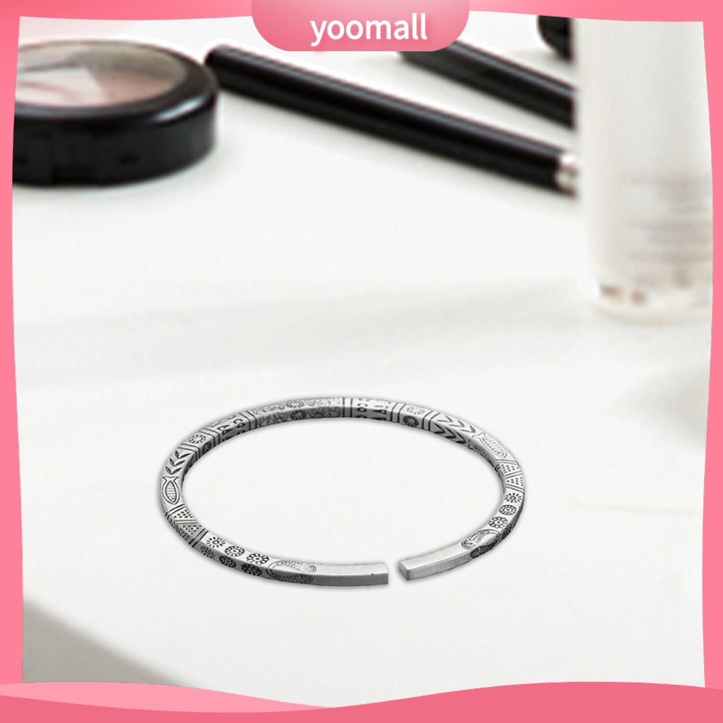 [YM] Vòng Tay Nam Dạng Hở Màu Bạc Trang Trí Hình Cá Và Chữ Cái Phong Cách Boho Có Thể Điều Chỉnh