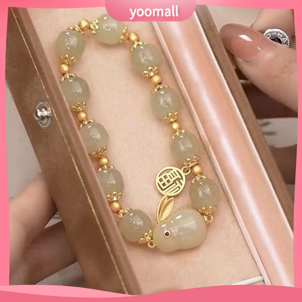 [YM] Vòng Đeo Tay Hạt Ngọc Bích Hetian Co Giãn Tốt KiểU Trung Hoa Thời Trang Thoải Mái Mặc Trang Sức