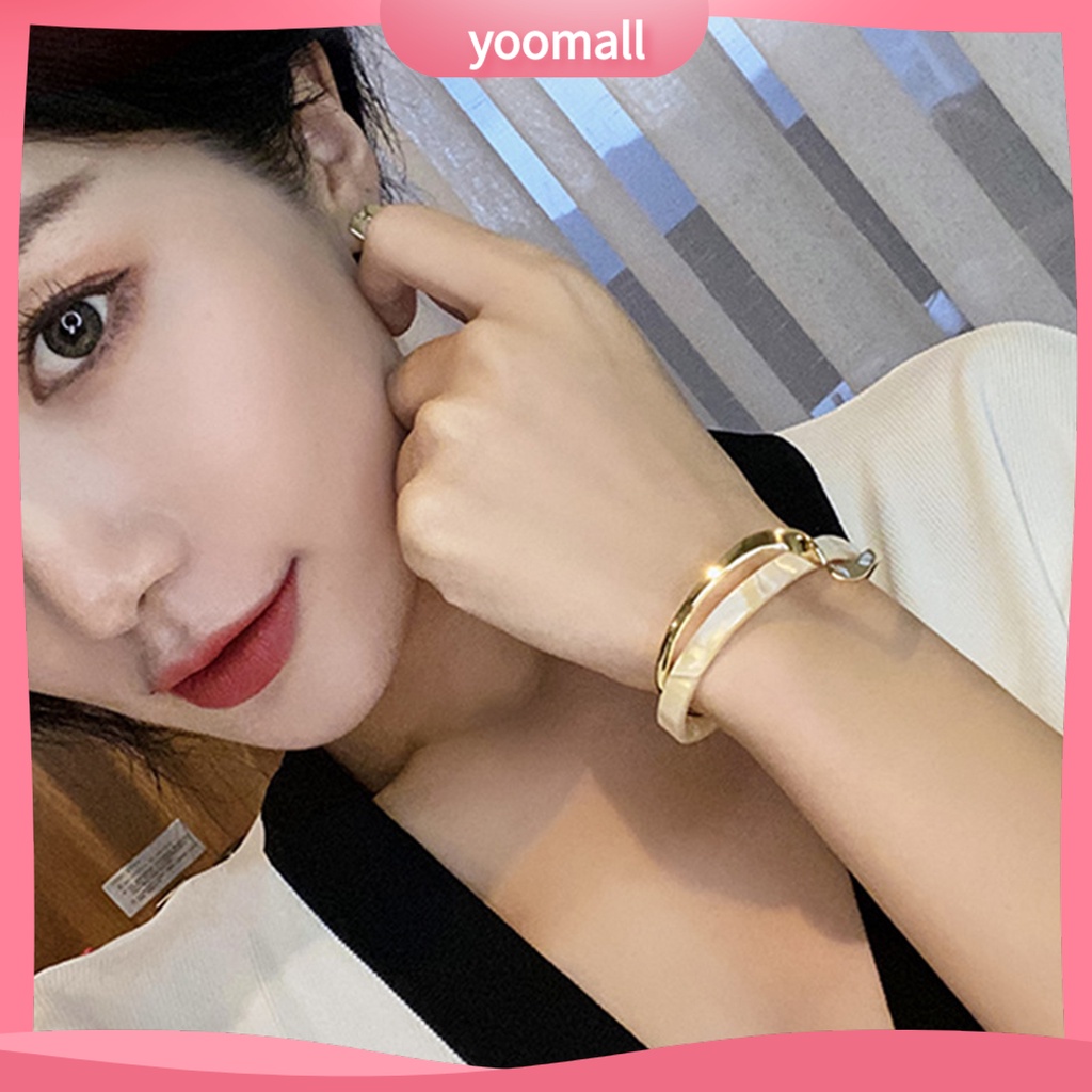 [YM] Vòng Đeo Tay Hở Mạ Điện Sáng Bóng Hai Lớp Dạng Bảng Trắng Có Thể Điều Chỉnh Mặc Hàng Ngày