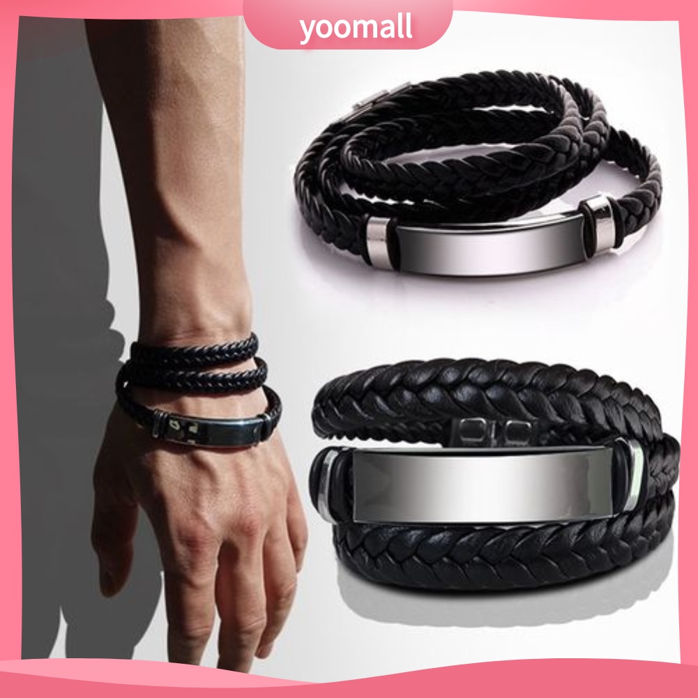 Vòng Tay Giả Da Nhiều Lớp Bện Dây Dài Thời Trang Cho Nam