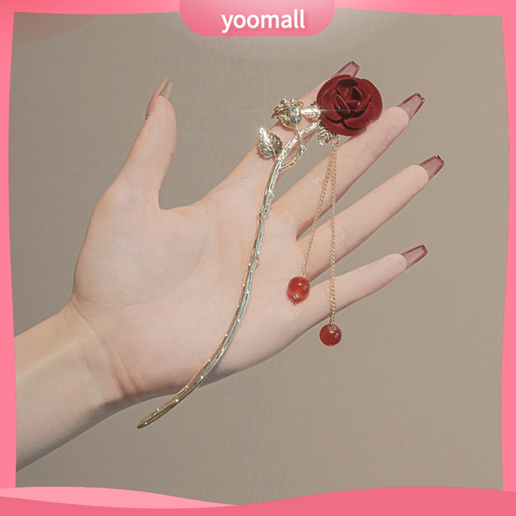 Trâm Cài Tóc Đính Hạt Và Hoa Hồng Chống Trượt Dễ Thương Cho Nữ