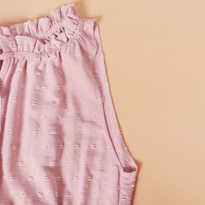 Đầm Midi Không Tay Cổ Tròn Nhún Bèo Màu Sắc Đơn Giản Thời Trang Cho Nữ