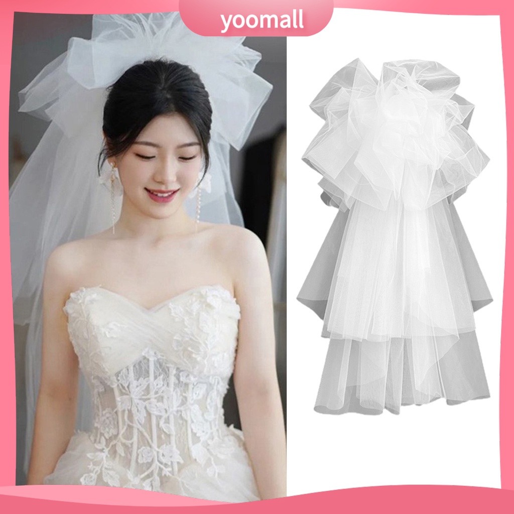 [YM] Mạng Che Mặt Cô Dâu Hai Lớp Lưới Màu Trắng Phong Cách Hàn Quốc Tinh Tế Dùng Làm Đạo Cụ Chụp