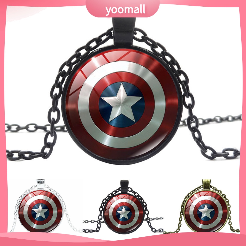 Vòng cổ Mặt Kính Cabochon Hình Khiên Captain America
