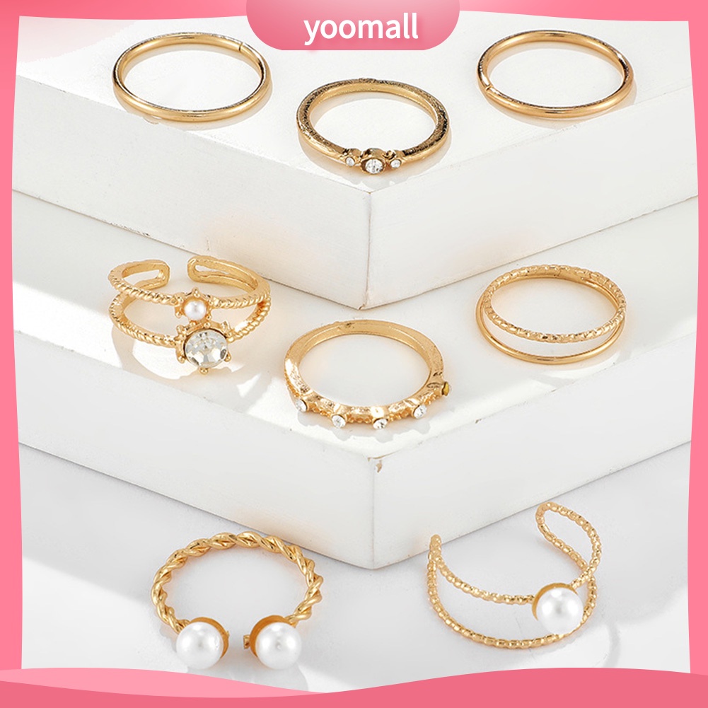 Set 5 / 8 Nhẫn Hở Đính Ngọc Trai Nhân Tạo Phong Cách Bohemian