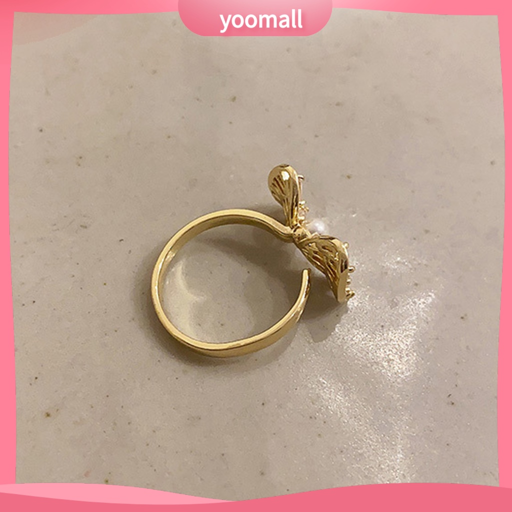 [YM] Nhẫn Đeo Ngón Trỏ Hình Nơ Rỗng Đính Đá Zircon Trọng Lượng Nhẹ Có Thể Điều Chỉnh Trang Sức Cho Nữ