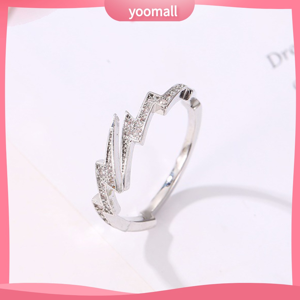 Nhẫn Mở Đính Đá Zircon Hình Tia Chớp Sáng Tạo Cho Nữ