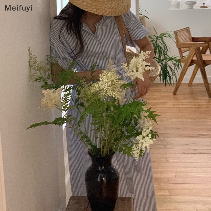 [Meifuyi] Summer Women Striped Shirt Dress Vintage Party Oversize Beach Casual Long Dresses COD