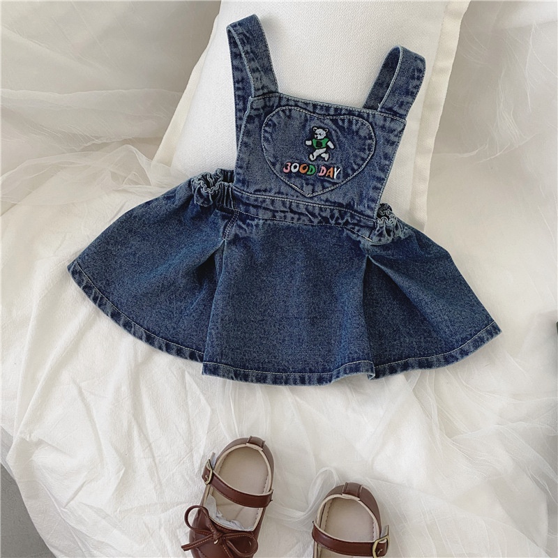 Bộ Áo Cổ Búp Bê + Chân Váy Yếm Denim Phong Cách Hàn Quốc Thời Trang Mùa Thu Mới Cho Bé Gái