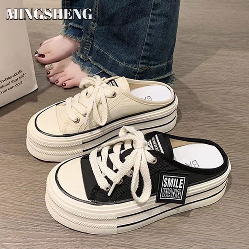 Dép Mingsheng Vải Canvas Đế Dày Phong Cách Hàn Quốc Cho Nữ