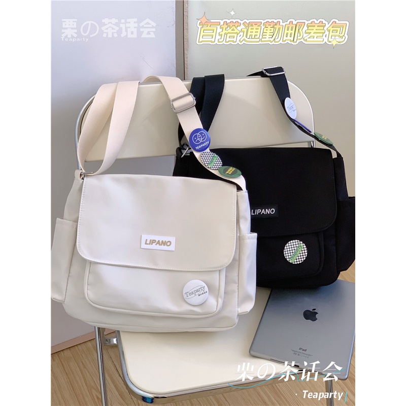 Túi Đeo Vai Vải Canvas Màu Sắc Đơn Giản Phong Cách Nhật Bản