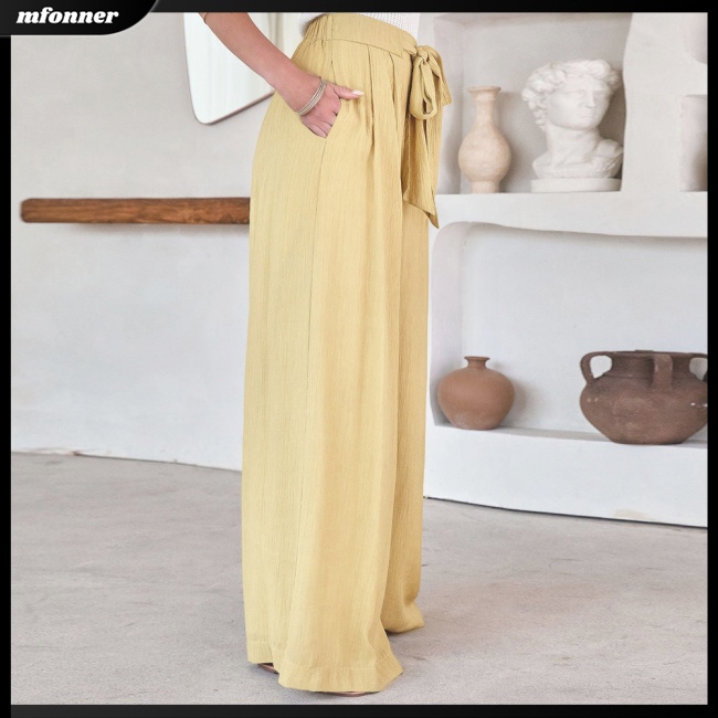 Quần Ống Rộng Lưng Cao Có Túi Thoáng Khí Thanh Lịch Dành Cho Nữ