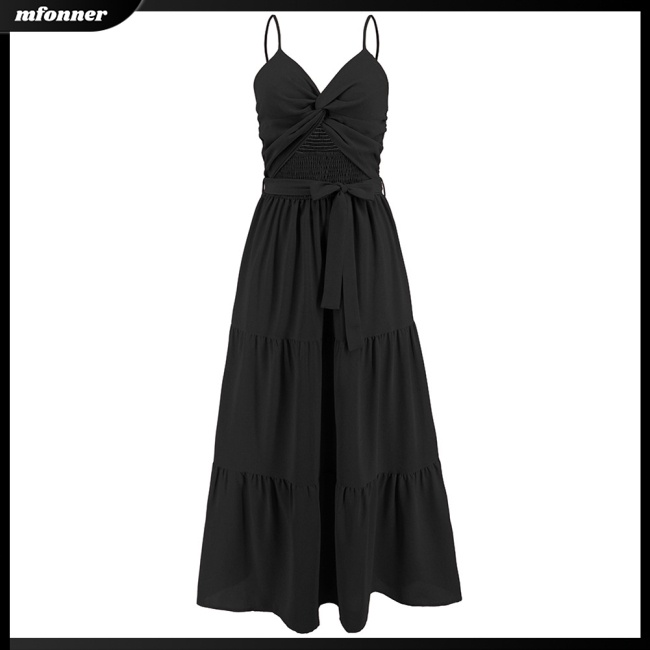 Đầm Dài Không Tay Cổ Chữ V Hở Lưng Màu Sắc Đơn Giản Thanh Lịch Dành Cho Nữ