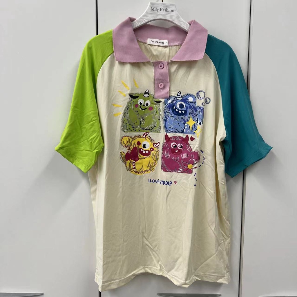 Áo Thun Raglan Tay Ngắn Màu Sắc Tương Phản Thời Trang Mùa Hè Dành Cho Nữ